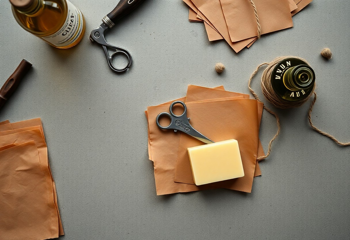 Banco di lavoro del laboratorio Le Soap, taglio dei saponi col filo